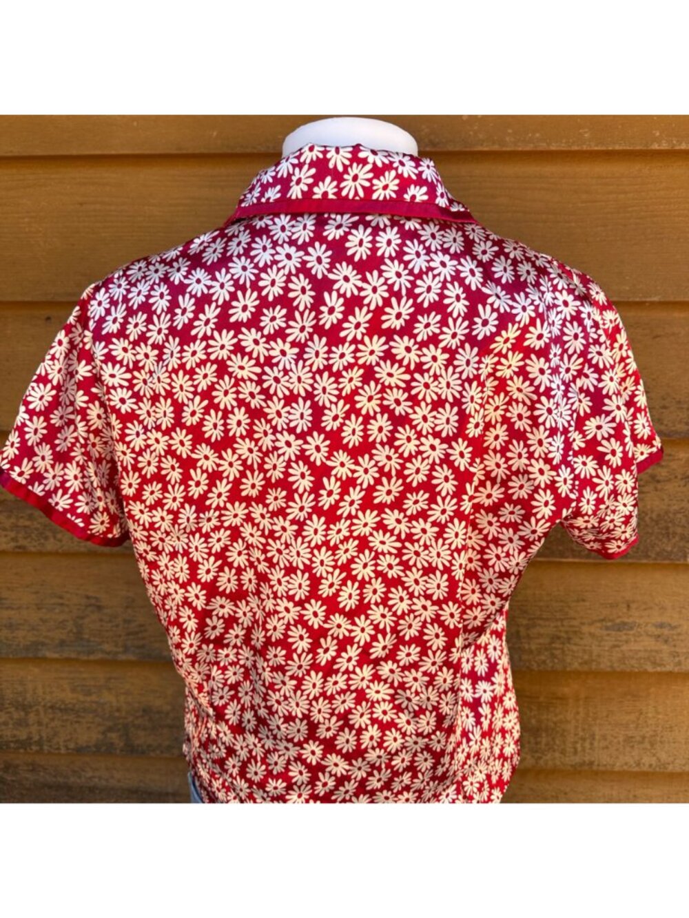 Vintage E-Sleep Red & White Daisy Print Button-Up Pajama Top 90s Medium - Picture 8 of 10